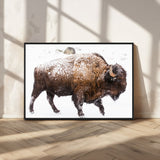 94261165-MGV-CV-36X24-Snowy Buffalo Wall Art Canvas Print, Framed Wildlife Photography Art Picture Print, Brown Tones Perfect Rustic Lodge Decor Decor