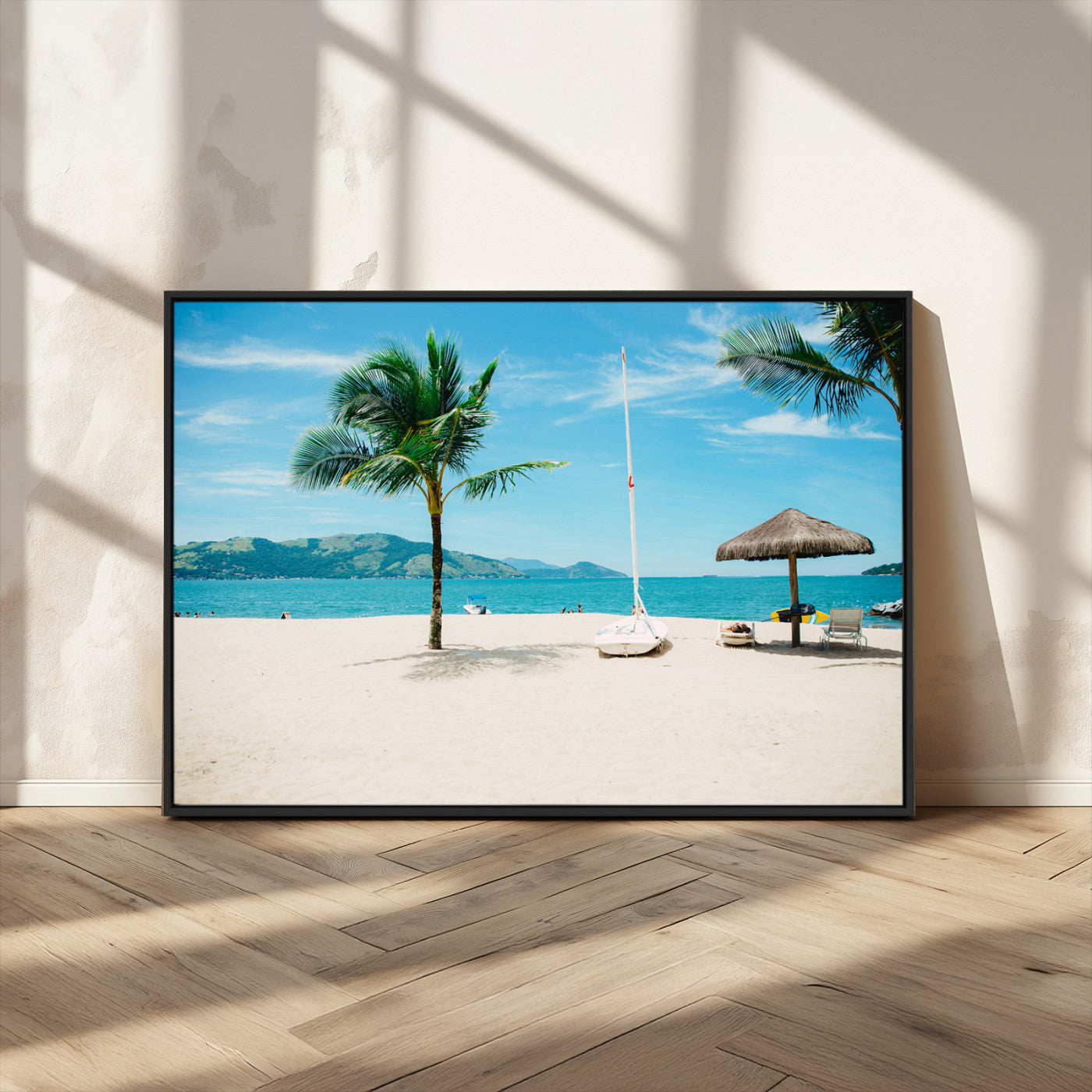42623350-MGV-FC-36X24_Black-Tropical Beach Wall Art Canvas Print, Framed Palm Tree Art Picture Print, Ocean View Perfect Tropical Coastal Decor Artwork