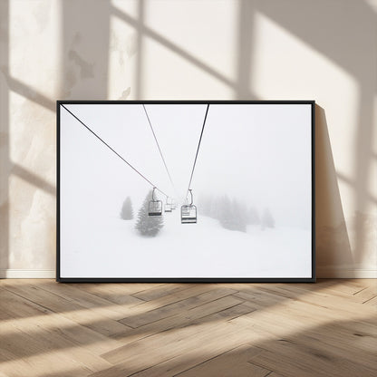 20216390-MGV-CV-36X24-Ski Lift Wall Art Canvas Print, Framed Snowy Landscape Art Picture Print, Alpine Adventure Perfect Nordic Minimalist Decor Artwork