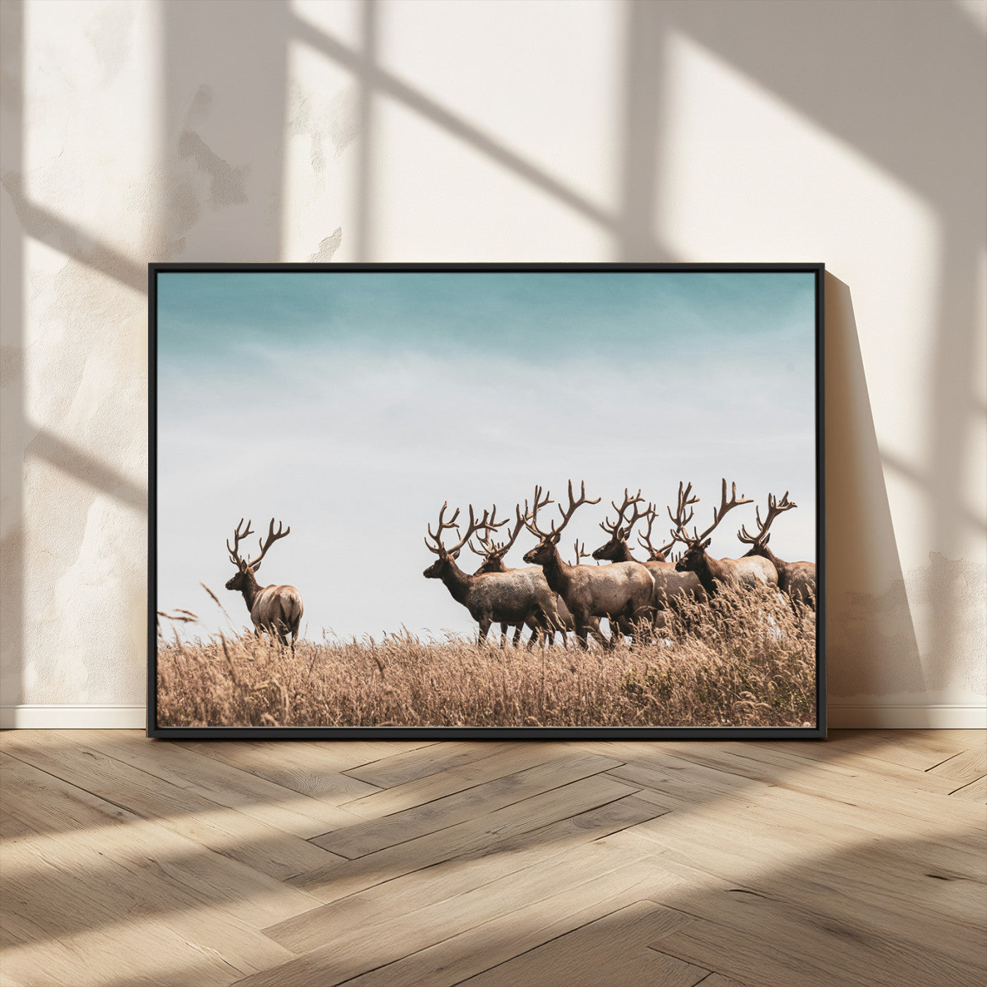81594705-MGV-FC-36X24_Black-Elk Herd Wall Art Canvas Print, Framed Wildlife Photography Art Picture Print, Rustic Nature Print Perfect Rustic Wildlife Decor