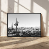 85205054-MGV-CV-36X24-Saguaro Cactus Wall Art Canvas Print, Framed Monochrome Landscape Art Picture Print, Scenic Arizona View Perfect Minimalist