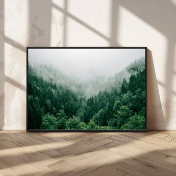 45265379-MGV-CV-36X24-Misty Forest Wall Art – Green Mountain Pine Tree Landscape Canvas Print, Nature Photography Artwork Home Decor for Bedroom, Living