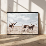 65621083-MGV-CV-36X24-Texas Longhorn Wall Art – Rustic Western Cattle Canvas Print, Southwestern Ranch Photography Decor for Living Room, Office,