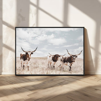 65621083-MGV-CV-36X24-Texas Longhorn Wall Art – Rustic Western Cattle Canvas Print, Southwestern Ranch Photography Decor for Living Room, Office,