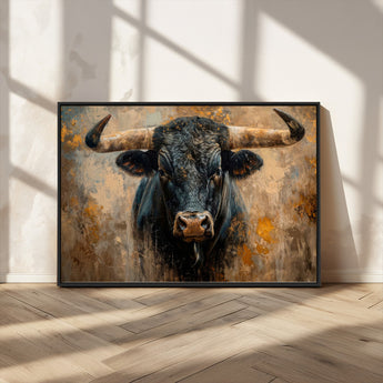 91615410-MGV-FC-36X24_Black-Bull Wall Art – Rustic Western Longhorn Canvas Print, Powerful Abstract Animal Painting, Farmhouse Ranch Decor for Living Room,