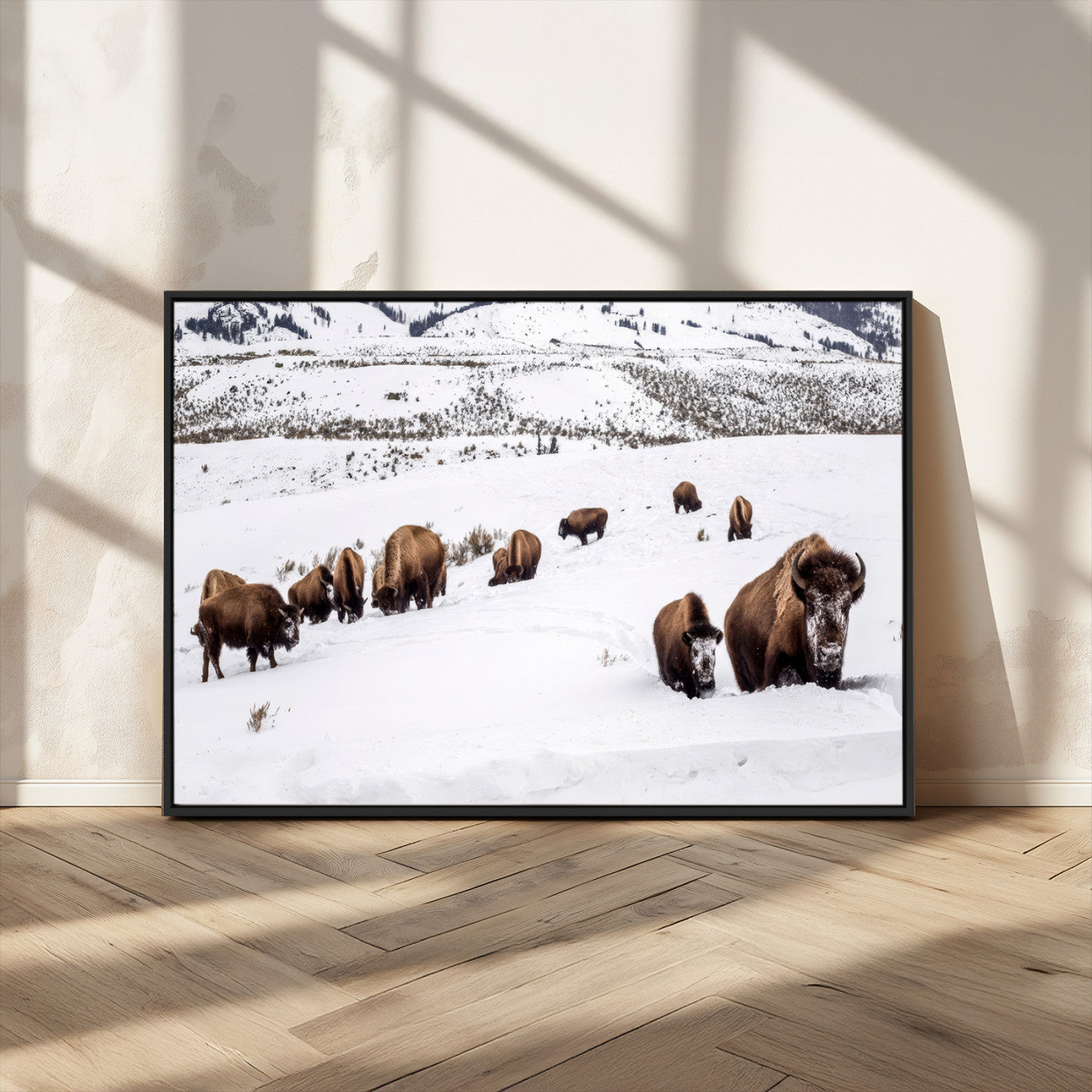 38217250-MGV-CV-36X24-Bison Herd Wall Art – Wildlife Canvas Print of Buffalo Winter Snow Scene, Rustic Western Lodge Décor, Farmhouse & Cabin Nature