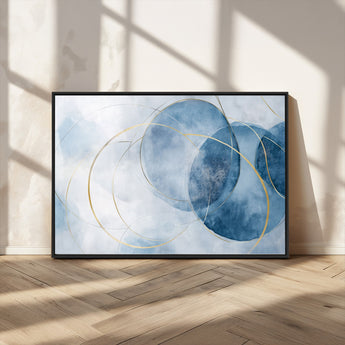 47060443-MGV-FC-36X24_Black-Blue Abstract Circle Wall Art – Modern Gold and Navy Canvas Print, Minimalist Geometric Painting for Living Room, Bedroom, Office