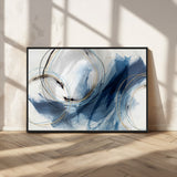49589477-MGV-FC-36X24_Black-Blue Abstract Wall Art – Modern Circle Canvas Print with Gold and Black Accents, Contemporary Fluid Brushstroke Painting for