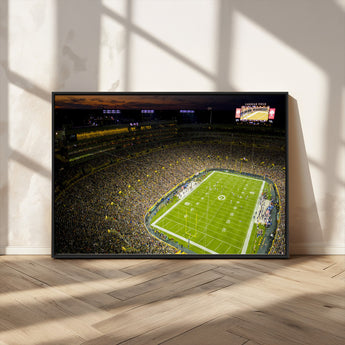 23655234-MGV-CV-36X24-Lambeau Field Stadium Wall Art – American Football Night Game Canvas Print with Packed Crowd and Lights – Sports Decor for Man