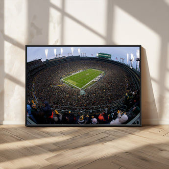 14387817-MGV-FC-36X24_Black-Lambeau Field Stadium Wall Art – Green Bay Packers Game Day Canvas Print with Fireworks and Crowd – NFL Football Fan Man Cave