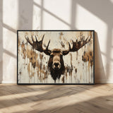 34496536-MGV-CV-36X24-Rustic Moose Wall Art – Modern Abstract Animal Canvas Print – Majestic Moose Head Painting with Neutral Earth Tones for Cabin,