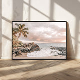 14214613-MGV-FC-36X24_Black-Tropical Beach Wall Art – Palm Tree and Ocean Sunset Canvas Print, Relaxing Coastal Landscape Decor for Living Room, Bedroom, or