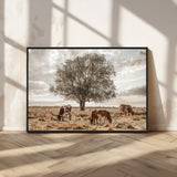 87590224-MGV-CV-36X24-Longhorn Cattle Wall Art – Rustic Western Landscape Canvas Print, Texas Farmhouse Prairie Scene for Living Room, Office, or Ranch