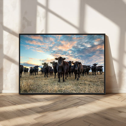 13867292-MGV-FC-36X24_Black-Black Cattle Wall Art – Rustic Ranch Herd Canvas Print, Western Farmhouse Country Landscape Decor for Living Room, Office, or