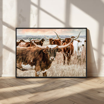 47758300-MGV-FC-36X24_Black-Texas Longhorn Cattle Wall Art – Rustic Western Herd Canvas Print, Cowboy Ranch Farmhouse Decor for Living Room, Office, or