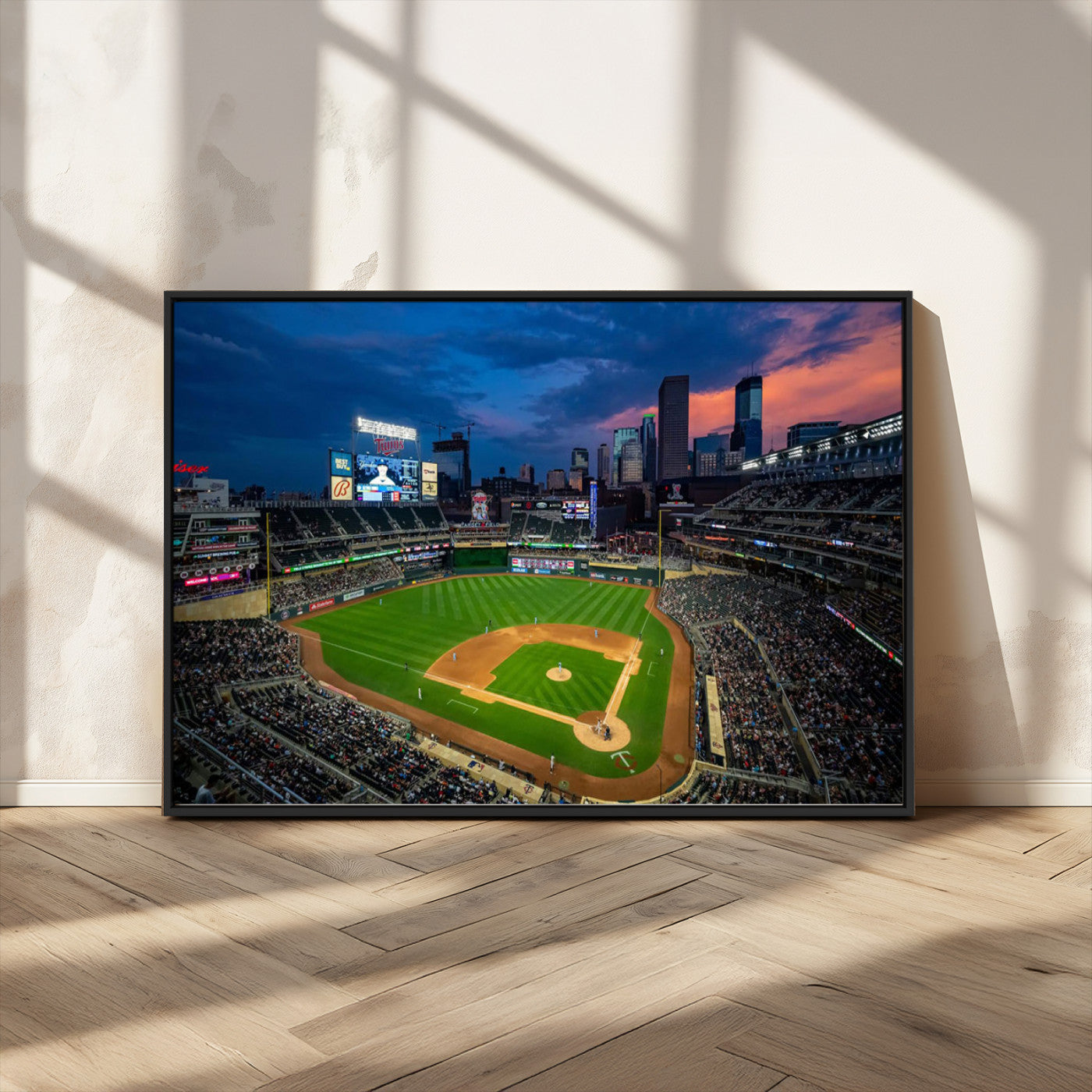 68222753-MGV-FC-36X24_Black-Baseball Stadium Wall Art – Panoramic Night Game Canvas Print, Sports Decor for Man Cave, Office, Bar, or Living Room