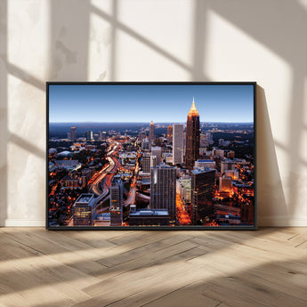 81886632-MGV-CV-36X24-Atlanta Skyline Wall Art – Vibrant City Lights Canvas Print, Modern Urban Cityscape Decor for Living Room, Office, or Apartment