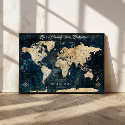 36970886-MGV-CV-36X24-Life is a Journey Not a Destination World Map Rustic Navy Beige Vintage Travel Wall Art Adventure Quote Canvas Print for Home