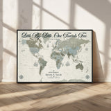 10693204-MGV-CV-36X24-Little By Little One Travels Far Tolkien Quote Blue Green World Map Adventure Wall Art Canvas Print Rustic Wanderlust Travel Decor
