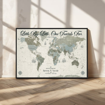 10693204-MGV-CV-36X24-Little By Little One Travels Far Tolkien Quote Blue Green World Map Adventure Wall Art Canvas Print Rustic Wanderlust Travel Decor