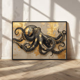 57944271-MGV-FC-36X24_Black-Octopus Wall Art – Black and Gold Nautical Canvas Print, Modern Ocean Inspired Artwork with Elegant Detailing, Coastal Marine
