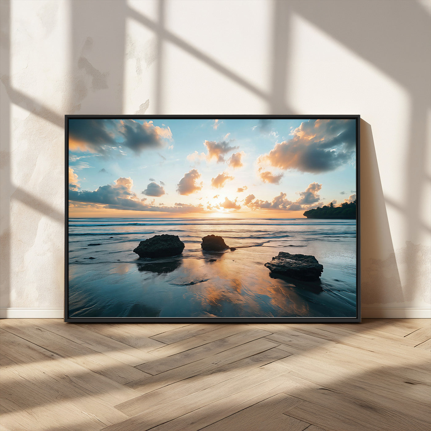 23879436-MGV-CV-36X24-Rocky Ocean Sunset Canvas Wall Art – Seaside Dramatic Seascape, Ocean Sunset Art Print for Coastal Modern Decor for Nature