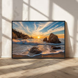 85659923-MGV-FC-36X24_Black-Ocean Sunset Wall Art – Dramatic Seascape Canvas Print with Cliffs, Crashing Waves and Golden Sky, Bold Coastal Photography for