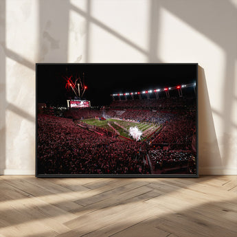 60690191-MGV-FC-36X24_Black-Stadium Wall Art – Night Game Football Canvas Print with Fireworks, Marching Band and Crowd, Panoramic Sports Photography for Man
