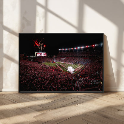 60690191-MGV-FC-36X24_Black-Stadium Wall Art – Night Game Football Canvas Print with Fireworks, Marching Band and Crowd, Panoramic Sports Photography for Man