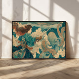 37943964-MGV-FC-36X24_Black-Tsukioka Yoshitoshi Samurai Wall Art Print, Japanese Katana Warrior Canvas Wall Art, Octopus Sea Monster Canvas Print,
