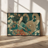 79740258-MGV-FC-36X24_Black-Tsukioka Yoshitoshi Samurai Wall Art Print, Japanese Katana Warrior Canvas Wall Art, Octopus Sea Monster Canvas Print,