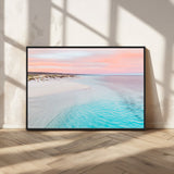 41613614-MGV-CV-36X24-Beach Sunset Wall Art – Pastel Ocean Canvas Print, Turquoise Water and Pink Sky Photography Decor for Bedroom, Living Room, Office
