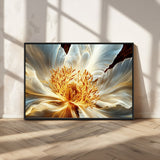 20862576-MGV-CV-36X24-Golden Abstract Flower Canvas Wall Art – Modern Botanical Bloom Print, Elegant Floral Artwork for Living Room, Bedroom, Office