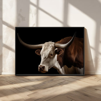 27414857-MGV-FC-36X24_Black-Texas Longhorn Bull Canvas Wall Art – Rustic Western Farmhouse Decor, Brown & White Cow Portrait, Animal Print for Ranch Home