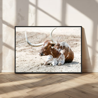 89096667-MGV-CV-36X24-Texas Longhorn Wall Art – Rustic Western Canvas Print, Cattle Photography Decor for Ranch House, Living Room, Office, Man Cave
