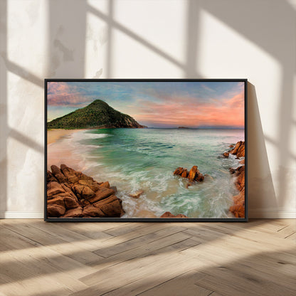 53831025-MGV-CV-36X24-Coastal Landscape Wall Art – Tropical Beach Ocean Canvas Print, Sunset Mountain View Photography Decor for Living Room, Bedroom,