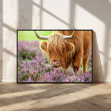 64069351-MGV-CV-36X24-Farmhouse Wall Art – Highland Cow in Wildflowers Canvas Print, Rustic Country Cattle Photography Decor for Bedroom, Living Room,