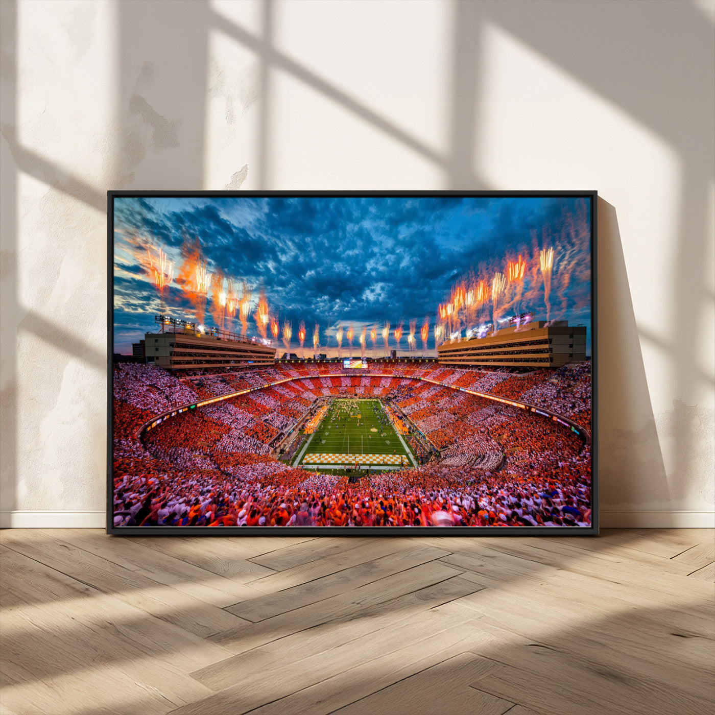 94266219-MGV-CV-36X24-Neyland Stadium Wall Art – Tennessee Volunteers Checkerboard Game Day Canvas Print, College Football Fireworks Decor for Man Cave