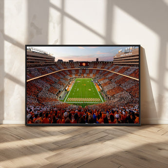 37160229-MGV-FC-36X24_Black-Tennessee Volunteers Wall Art – Neyland Stadium Sunset Checkerboard Game Canvas Print, Vols Football Panorama Sports Decor