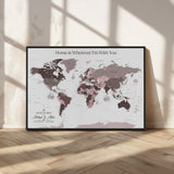 33204797-MGV-CV-36X24-Personalized World Map Wall Art – Burgundy & Grey Adventure Travel Map with Custom Names, Romantic Wall Decor for Couples, Home or