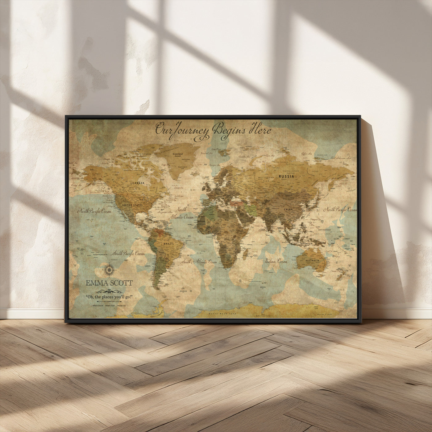 54795344-MGV-CV-36X24-Personalized World Map Wall Art – Vintage Adventure Travel Map with Custom Names, Rustic Wall Décor for Couples, Families
