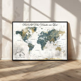 16233493-MGV-FC-36X24_Black-Personalized World Map Wall Art – Rustic Blue Green Wanderlust Travel Map with Custom Couple Names, Vintage Wall Decor for Home