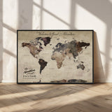 78610079-MGV-CV-36X24-Personalized World Map Wall Art – Vintage Rustic Travel Map with Custom Family Name, Adventure Wall Decor for Home, Family Gift or