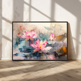 18414-MGV-CV-36X24-Pink Lotus Wall Art Canvas Print, Framed Water Lily Art Picture Print, Dreamy Floral Perfect Dreamy Botanical Decor Artwork
