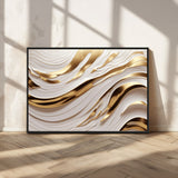 41237-MGV-FC-36X24_Black-Gold Waves Wall Art Canvas Print, Framed Elegant Flow Art Picture Print, Luxury Layers Perfect Minimal Luxe Decor Artwork