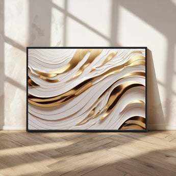 41237-MGV-FC-36X24_Black-Gold Waves Wall Art Canvas Print, Framed Elegant Flow Art Picture Print, Luxury Layers Perfect Minimal Luxe Decor Artwork