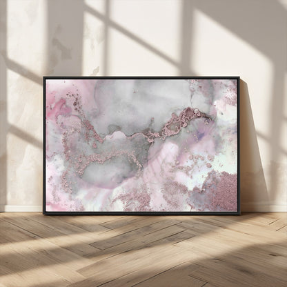16416-MGV-FC-36X24_Black-Blush Marble Wall Art Canvas Print, Framed Rose Gold Art Picture Print, Pink Cloudy Perfect Modern Glam Decor Artwork