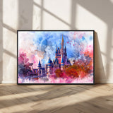 15129-MGV-FC-36X24_Black-Disney Castle Wall Art Canvas Print, Framed Cinderella Palace Art Picture Print, Fantasy Kingdom Perfect Whimsical Fairytale Decor