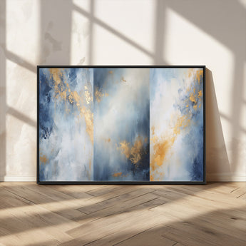 41836-MGV-CV-36X24-Abstract Gold Wall Art Canvas Print, Framed Blue Layers Art Picture Print, Elegant Cloud Perfect Elegant Minimalist Decor Artwork