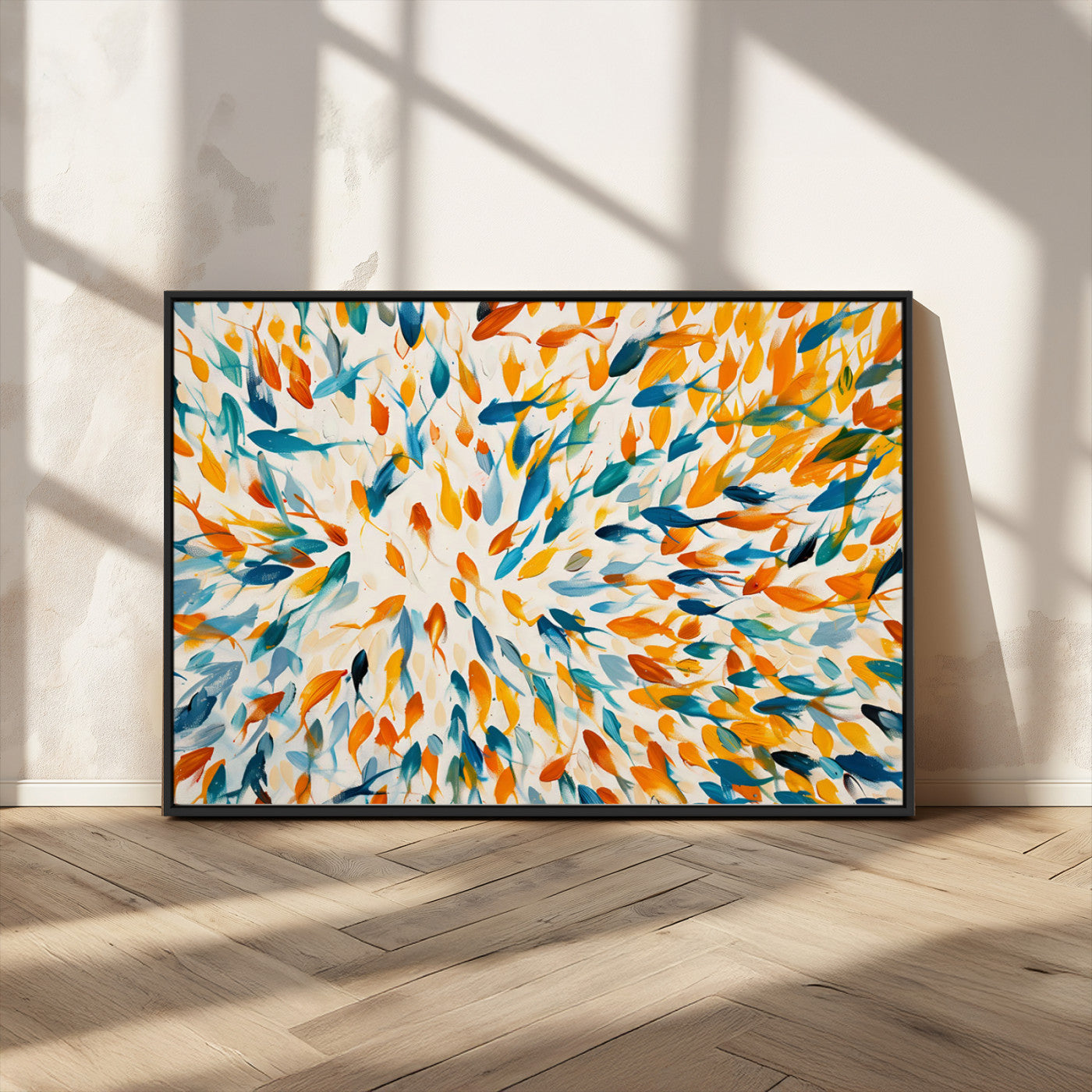 59969-MGV-CV-36X24-Abstract Ocean Wall Art Canvas Print, Framed Colorful Fish Art Picture Print, Brushstroke Fish Perfect Coastal Abstract Decor